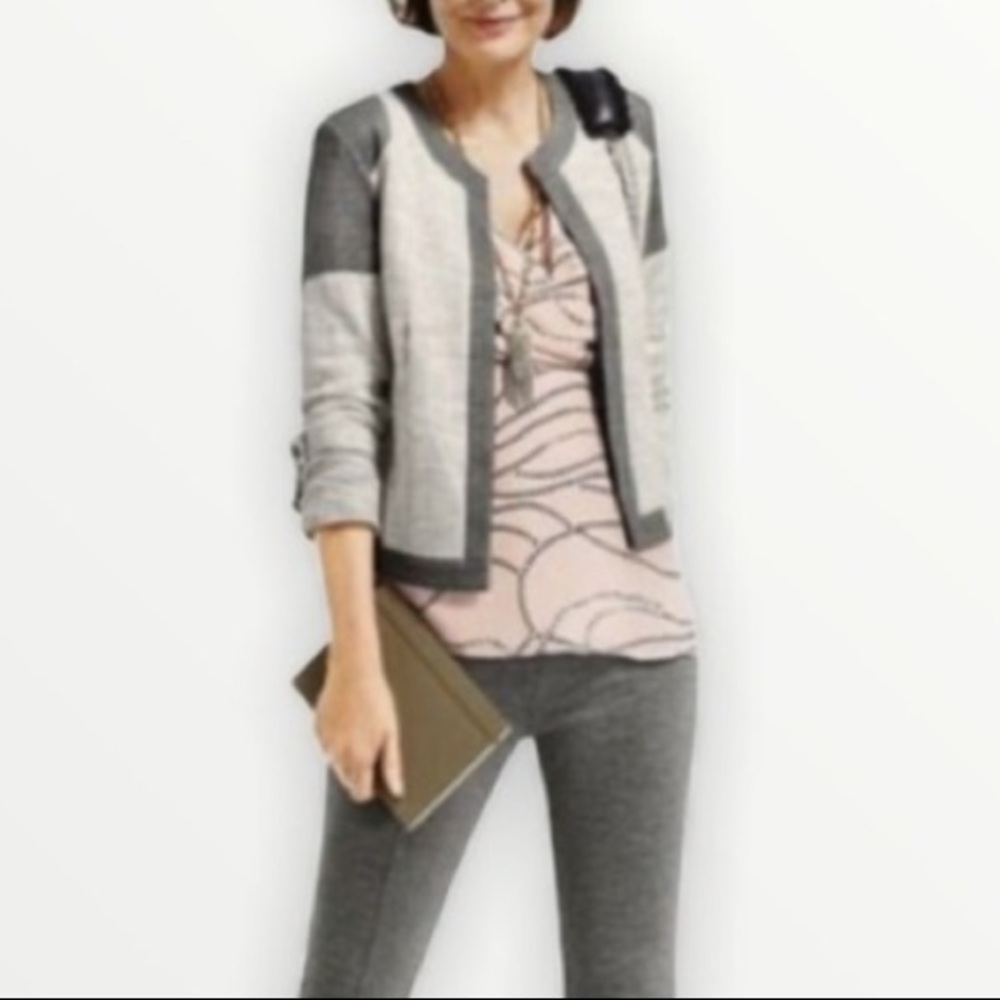 CABI Shrunken Moto Blazer Jacket Grey sz M